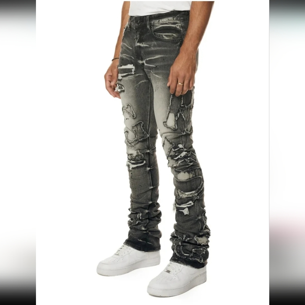 Smoke Rise 'Cut & Sewn Rip Off Letter' Denim (Black Lava)